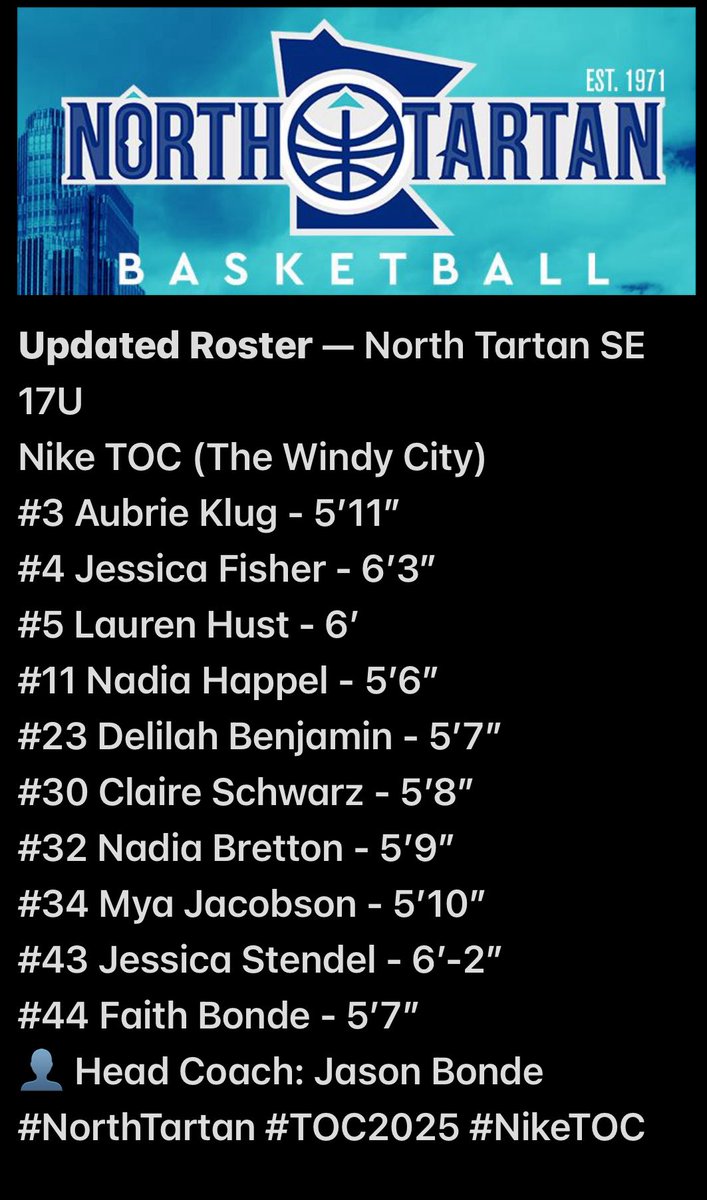 NORTHTARTAN-SE 2026 (@nt_2026_se) on Twitter photo Our roster is wrong in the TOC booklet. We look forward to competing in our last tournament together!🏀💪<a href="/NorthTartanSE/">North Tartan -SE</a> <a href="/NorthTartan/">North Tartan</a> Our roster is wrong in the TOC booklet. We look forward to competing in our last tournament together!🏀💪<a href="/NorthTartanSE/">North Tartan -SE</a> <a href="/NorthTartan/">North Tartan</a>