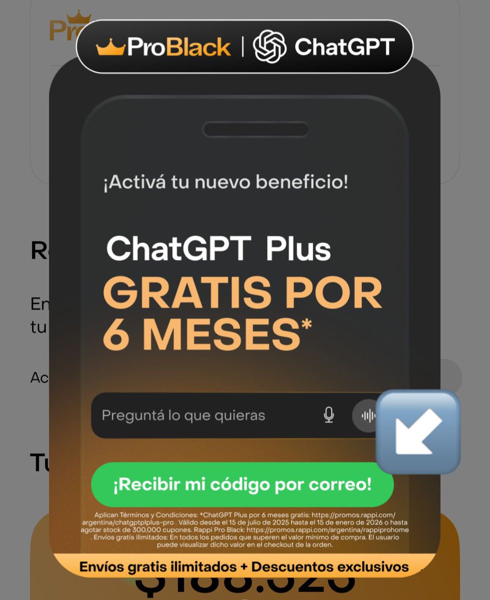 vmenditto's tweet photo. 🤖Les paso cómo tener ChatGPT Plus GRATIS por 6 meses (cuesta $25.000 por mes aprox 😳):

🔘Tener cuenta PRO BLACK (te podes suscribir ahora o pasar desde Pro normal)
🔘Entrar a la sección Pro de la cuenta
🔘Clickear en este cartel
✅ Listo, te llega por mail el código 🤑 https://t.co/LKULRTgGrz
