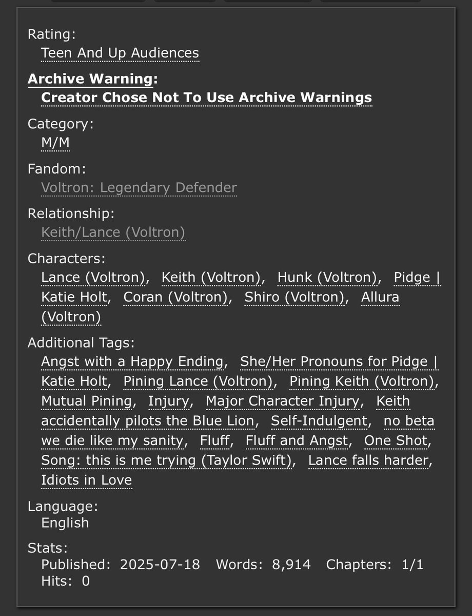 Klance fanfiction in 2025? Omg ٩( ᐛ )و

★ #klance 
★ One-shot

Link: archiveofourown.org/works/67720126