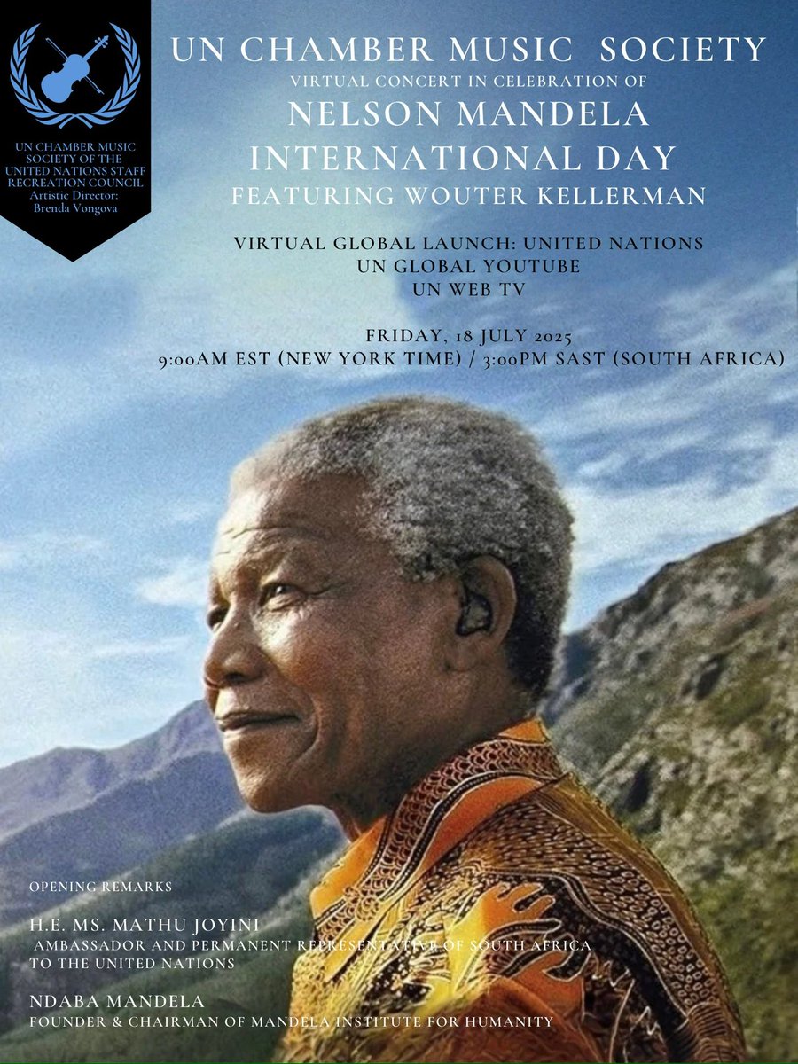 🇺🇳 On 18 July 2025, the @UNchambermusic will present a concert in celebration of Nelson Mandela International Day.  Prepare to be captivated by the music of Wouter Kellerman, a three-time Grammy Award-winning South African musician. youtu.be/wWaRMrOSKV8?si…