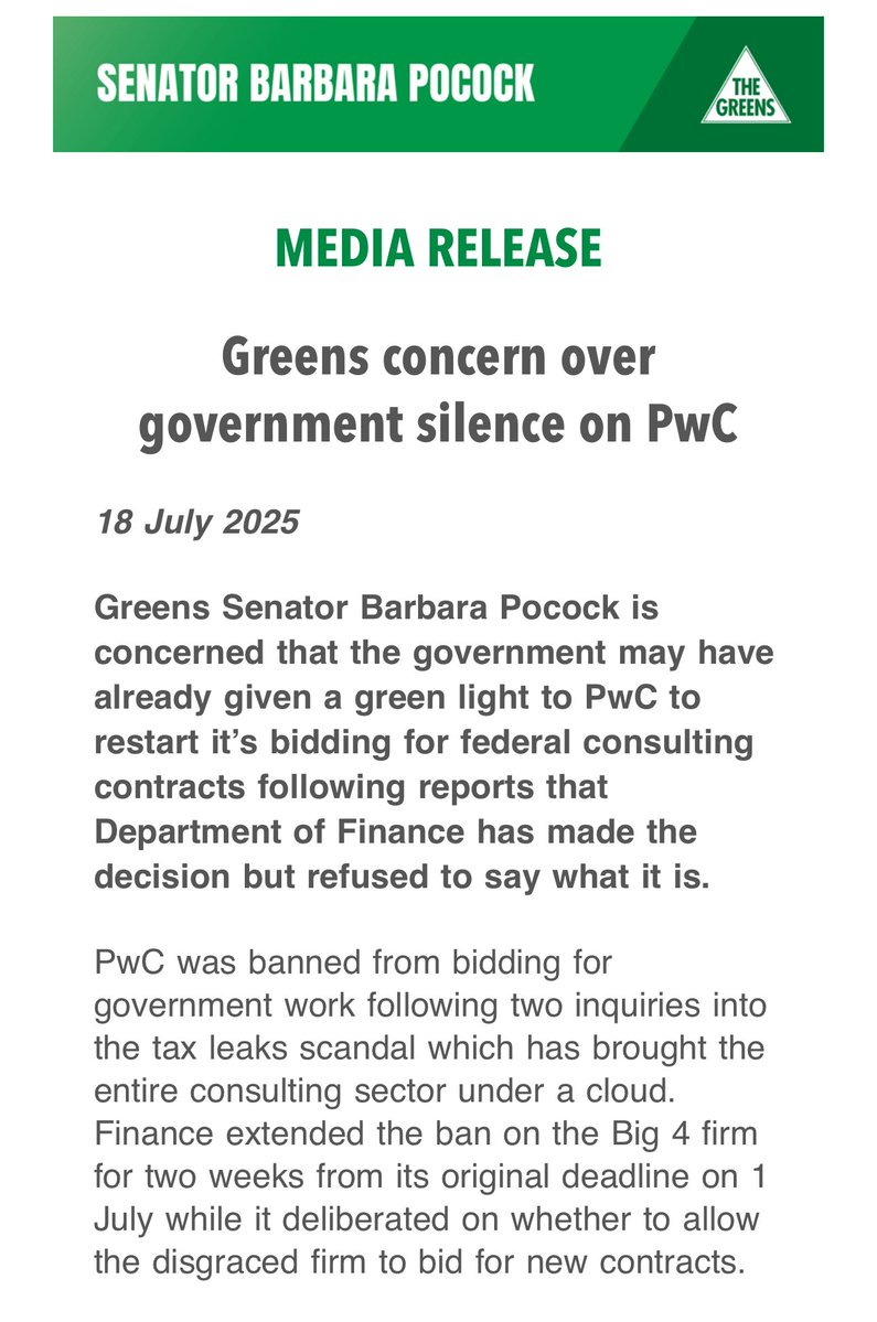 BarbaraPocock's tweet image. From the first sniff of the PwC crisis the word from within was ‘just wait it out’. Labor Govt needs the backbone to persist.
