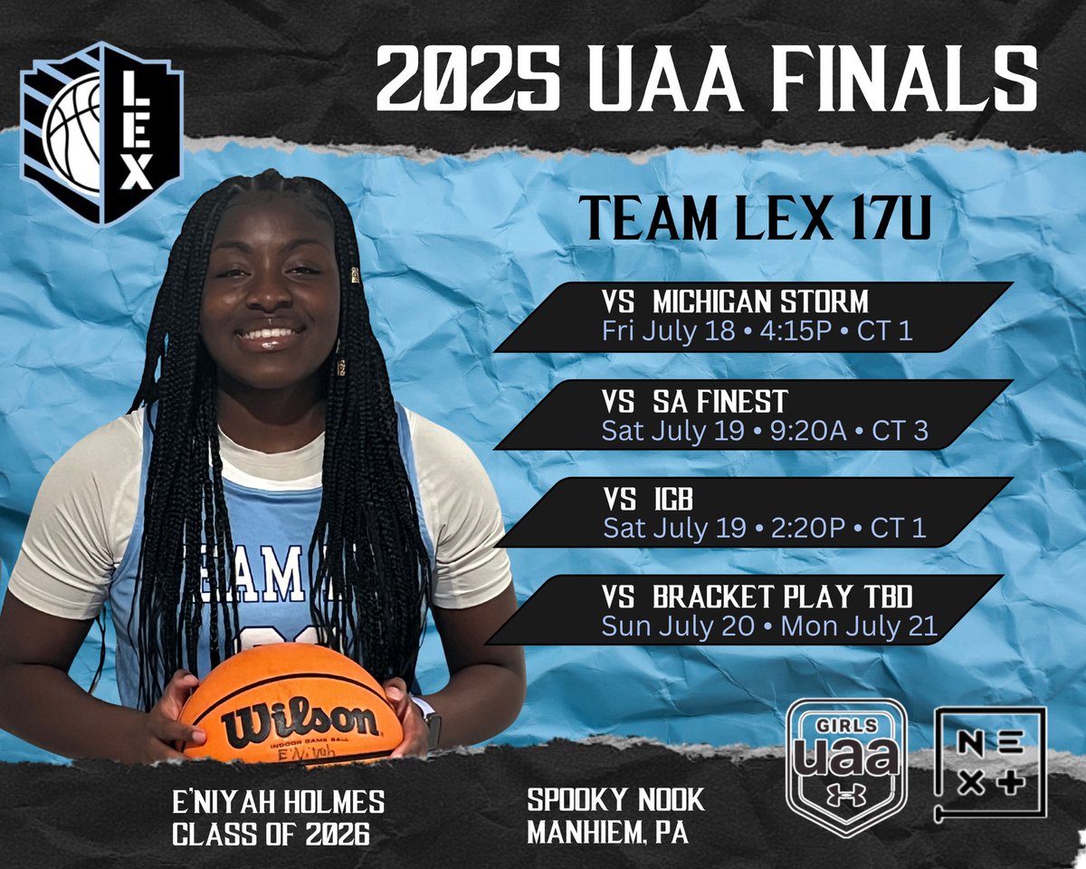 E’Niyah Holmes (@eniyahhoops_3) on Twitter photo Final Stop 🛬 for my aau journey!
Come watch us leave it all out on the floor! <a href="/TeamLexHoops/">Team Lex Basketball</a> <a href="/CoachFParks/">Frankie Parks</a> <a href="/eholmes2425/">Eric Holmes</a> Final Stop 🛬 for my aau journey!
Come watch us leave it all out on the floor! <a href="/TeamLexHoops/">Team Lex Basketball</a> <a href="/CoachFParks/">Frankie Parks</a> <a href="/eholmes2425/">Eric Holmes</a>