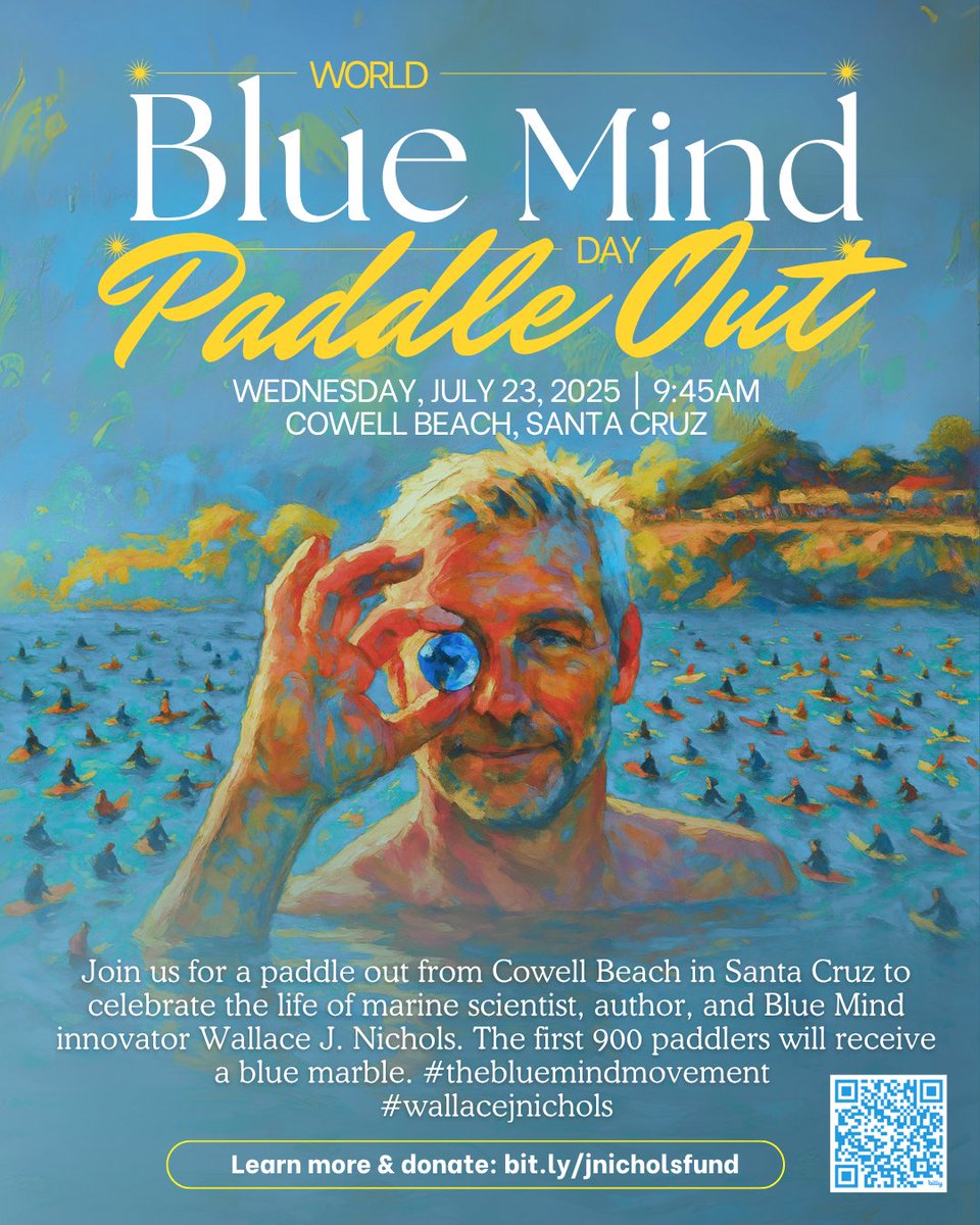 Beloved ocean advocate &amp; #BlueMindMovement founder Dr. Wallace J. Nichols spent his life sharing the healing power of water 💙

Join us for a memorial paddle-out next Wednesday in Santa Cruz 🌊

Learn more about his legacy on bluefront.org
#wallacejnichols