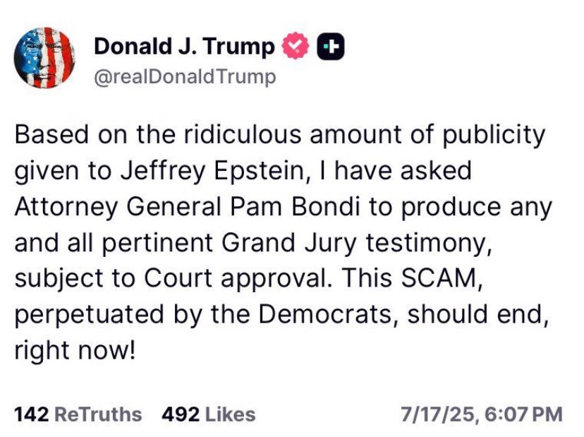 billifer1973's tweet image. “Any and all pertinent Grand Jury testimony” = Whatever doesn’t make me look guilty.
“Subject to Court approval” = Built-in excuse to blame the courts when nothing gets released.
Fake transparency, just vague enough that his base eats it up.
