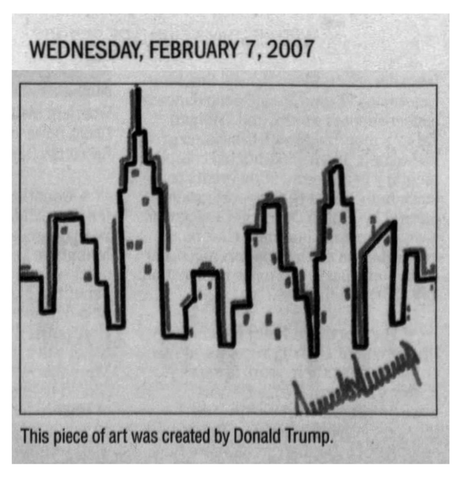 adamcurtisbroll's tweet image. Drawings by Donald Trump submitted to charity auctions, 1995-2008.