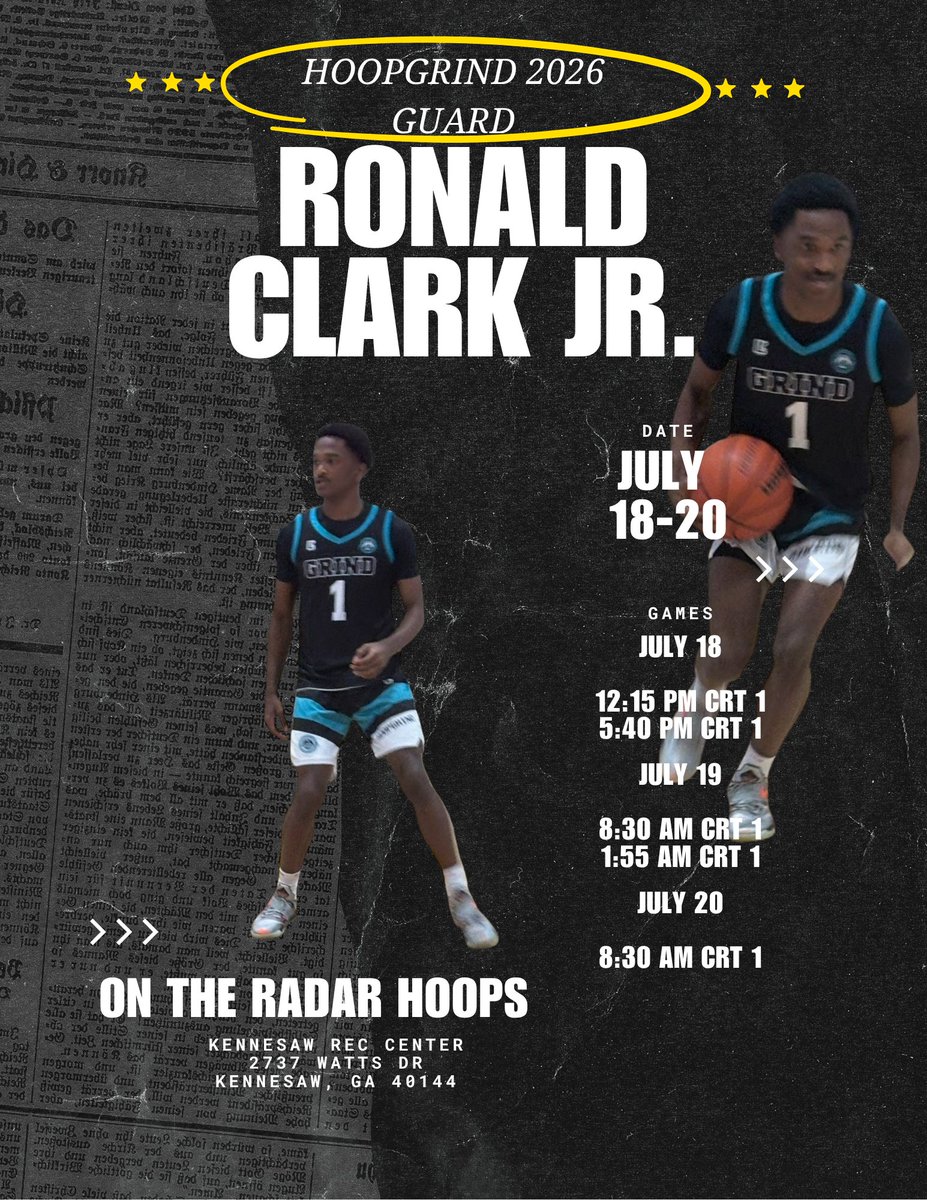 Make sure to check out Ronald Clark this weekend at On the Radar Hoops in Kennesaw, GA On the radar Hoops
<a href="/OTRHoops/">On the Radar Hoops Events</a> 
<a href="/HoopGrind/">HoopGrind</a> 
<a href="/ronaldclark_/">Ronald Clark</a>