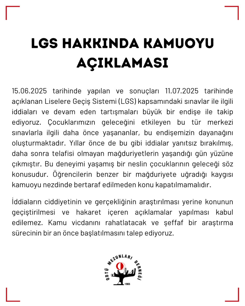 odtu_md's tweet image. LGS Hakkında Kamuoyu Açıklaması