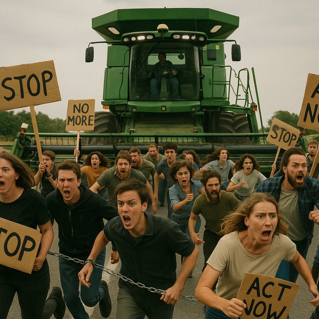 Spent some time with the farmers this week… and came up with a solution for the street protest problem.
They’re already calling it the GreenSweep 9000.
Runs on diesel and common sense.
No tear gas needed