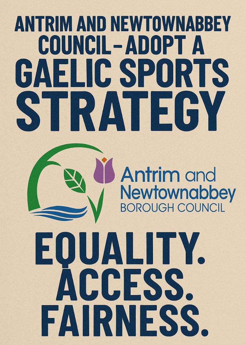 🚨 Antrim &amp; Newtownabbey Borough Council must adopt a Gaelic Sports Strategy to address historic and contemporary facility discrimination.

Why?:

📌 0 dedicated GAA pitches.

📌 GAA clubs receiving 0.5% of full pitch bookings.

📌 Only 2 peak-time GAA fixtures in 2024.