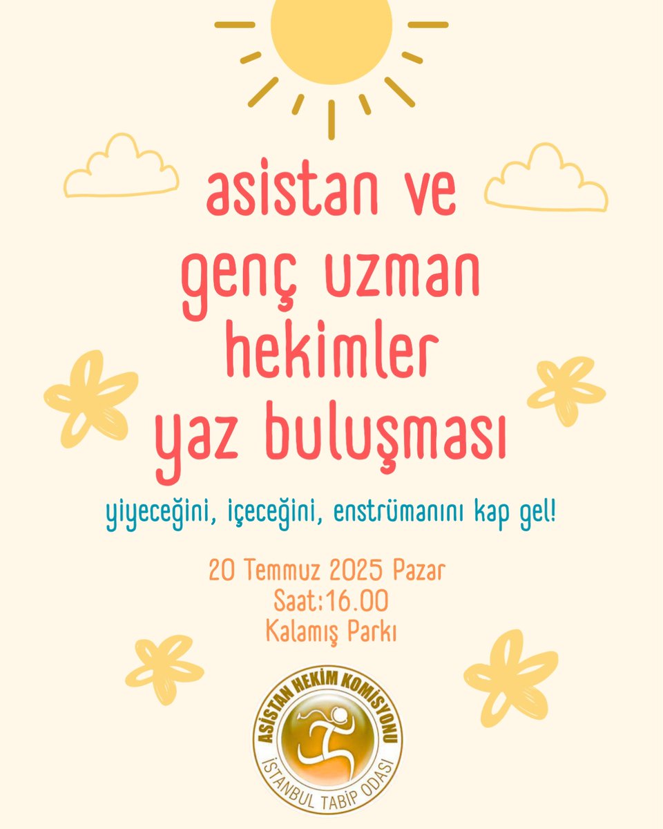 istabip's tweet image. Asistan ve Genç Uzman Hekimler Yaz Buluşması
🗓️ 20 Temmuz 2025, Pazar
⏰ 16.00
📍 Kalamış Parkı