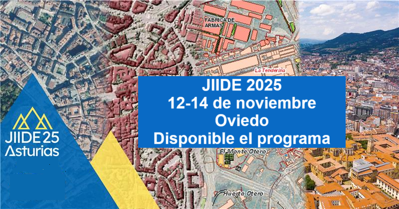 IDEESpain's tweet photo. 📢 ¡Ya está disponible el programa de las #JIIDES2025!
📍 Oviedo, 12-14 de noviembre
🗓️ Este año contaremos con 80 presentaciones, organizadas en 24 sesiones y 14 talleres.
🔎 Consulta el programa
👉 https://t.co/cMSb60bat2

@DGTerritorio @areacartografia @IGNSpain #CNIG https://t.co/OjBjfxakxc