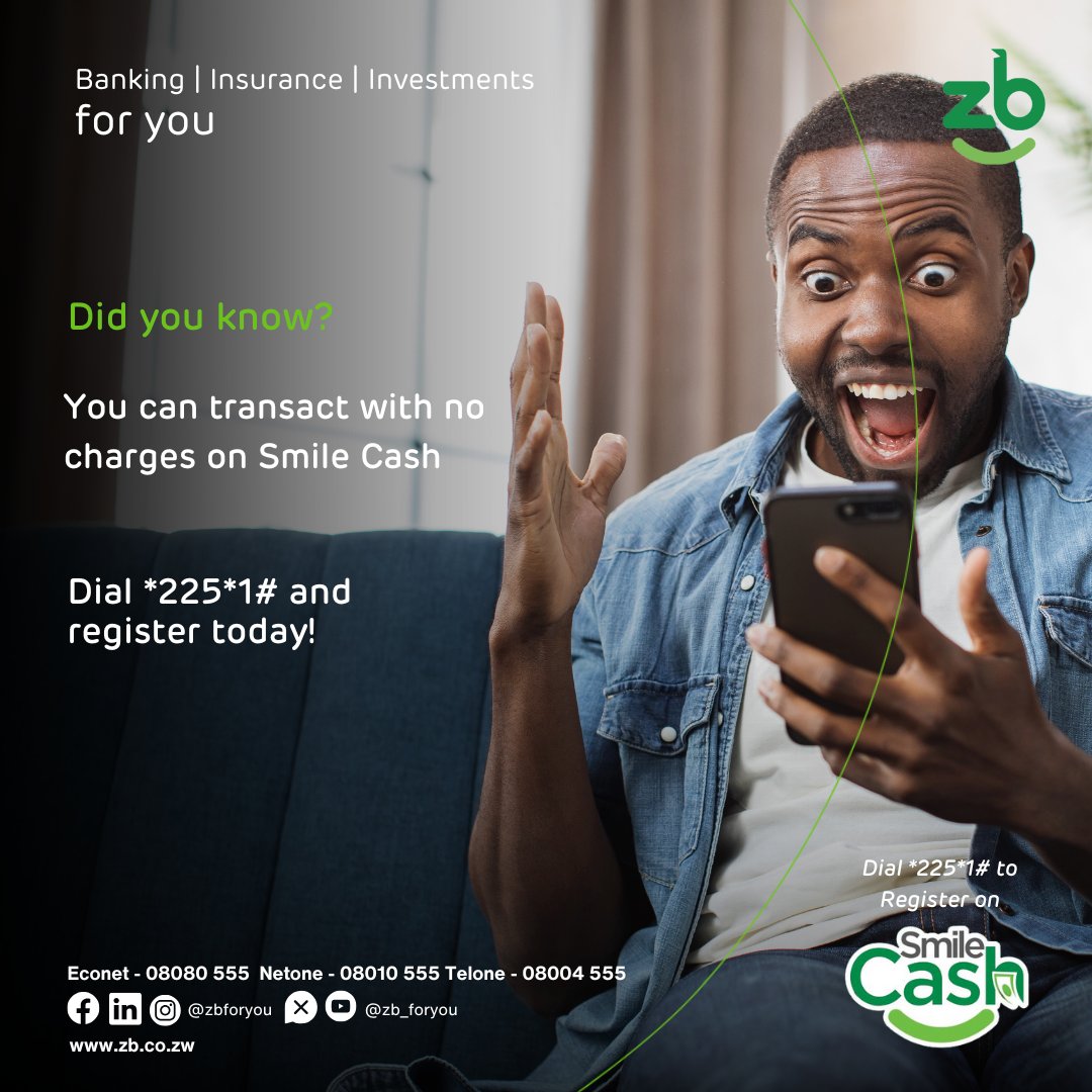 zb_foryou's tweet photo. Smile more, pay less! 😄
Transact with no charges on Smile Cash.
Dial *225*1# to join the smart side today!
#Transactsmart #FunFactFriday #SmileCash https://t.co/zEu25lWD6r