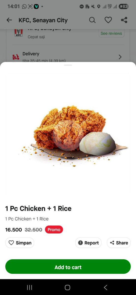 Hari ini hectic banget, lupa makan. Buka GoFood eh liat KFC GoFood Cuma 10ribuan. Gak pake mikir, langsung beli buat tim