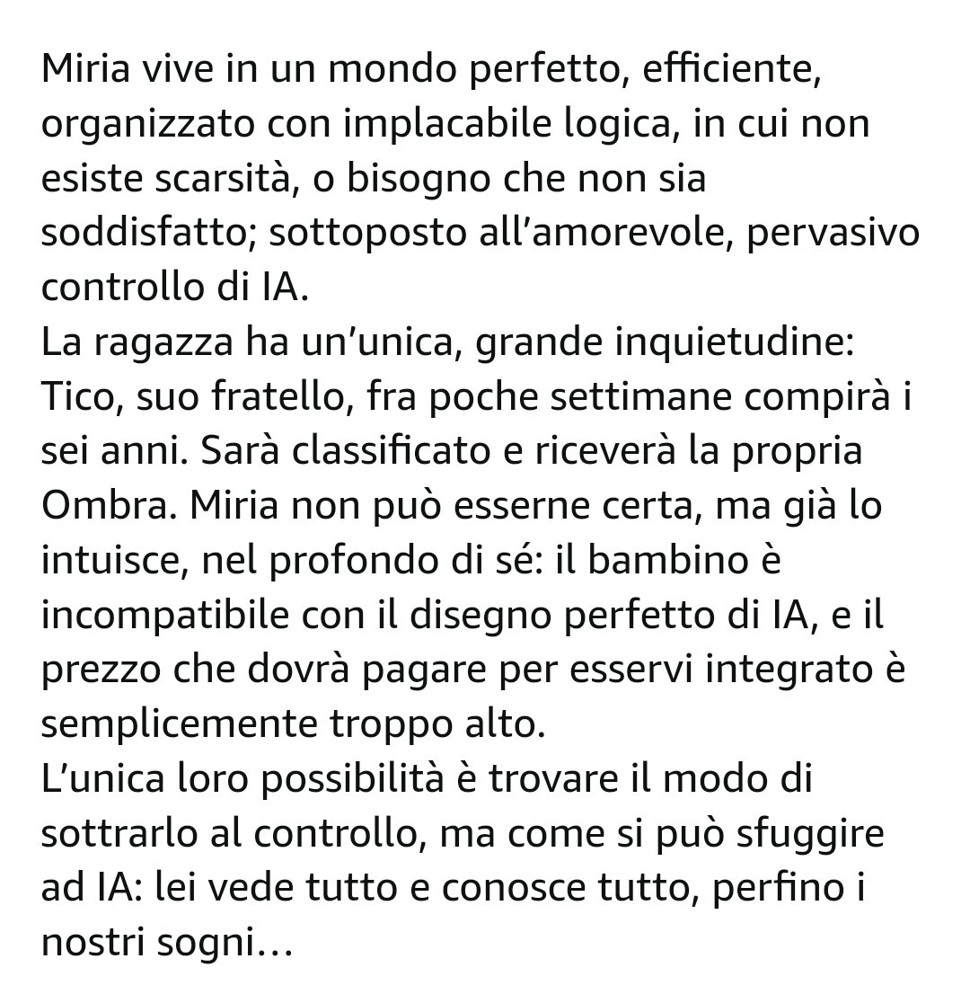 AutriceRomano's tweet image. "Fuga da IA" racconto cyberpunk di 80 pagine, sarà gratuito in formato ebook per qualche giorno su Amazon a questo link:
amazon.it/dp/B00SG7ZTVO
Scritto nel 2015, ha preconizzato le modalità di apprendimento dell'Intelligenza Artificiale.
Buona lettura!