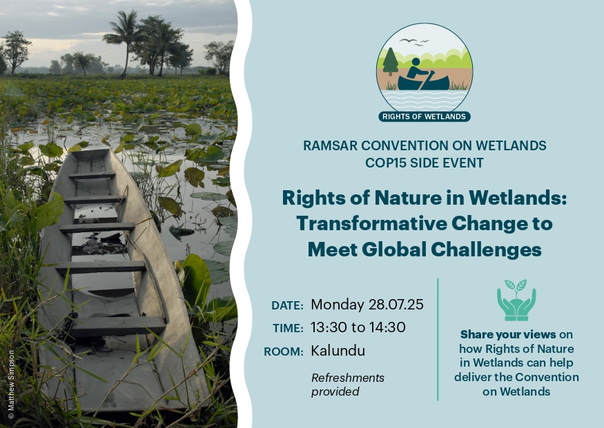 WetlandsIntEA's tweet image. Can giving wetlands legal rights change everything?
Our rivers are drying up. Our lakes are polluted. Communities are already feeling it.
Join us for a game-changing side event at #RamsarCOP15:
📅 28 July | 🕜 13:30 | 📍 Victoria Falls