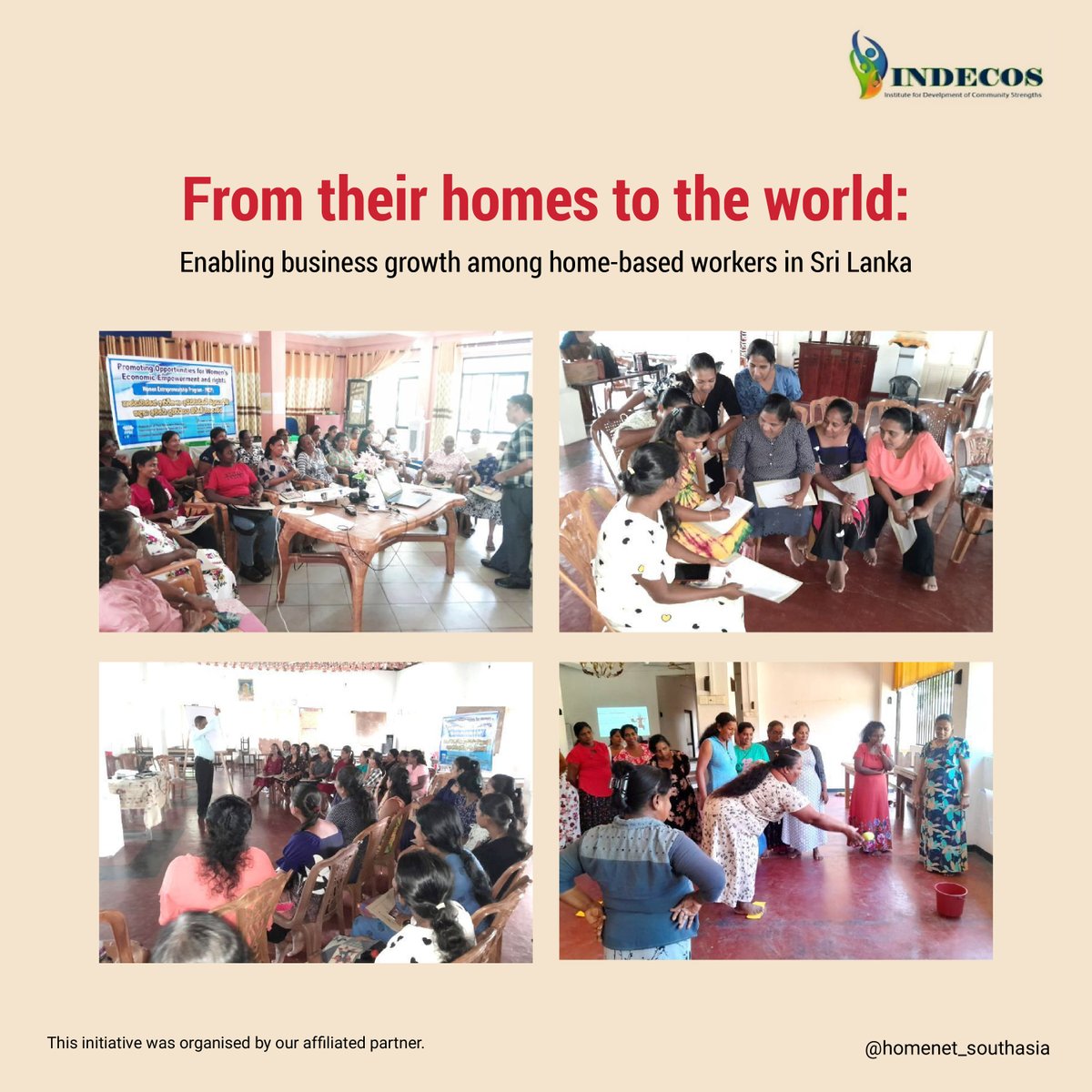 Our partners at INDECOS organised a 1-day training on entrepreneurship development, customer service &amp; financial literacy in #SriLanka.

The session, attended by 30 women #HomeBasedWorkers, blended practical learning with interactive, educational activities.
