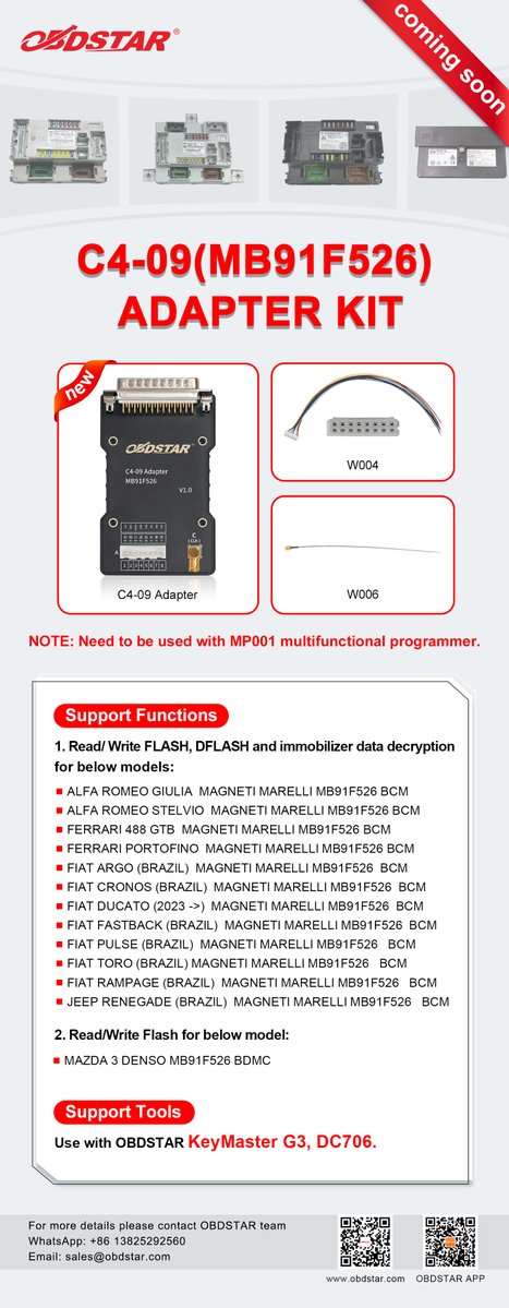 📣Coming Soon: C4-09 Adapter
🔧Simple. Effective. Ready for your next job.
✔️ FLASH / DFLASH / IMMO data
✔️ BCM &amp; BDMC modules
✔️ Models from Ferrari, Fiat (🇧🇷), Mazda, Jeep &amp; Alfa Romeo

#C409Adapter #AutomotiveTools #CarTech #DiagnosticsTools #FiatBrazil #FerrariTech
