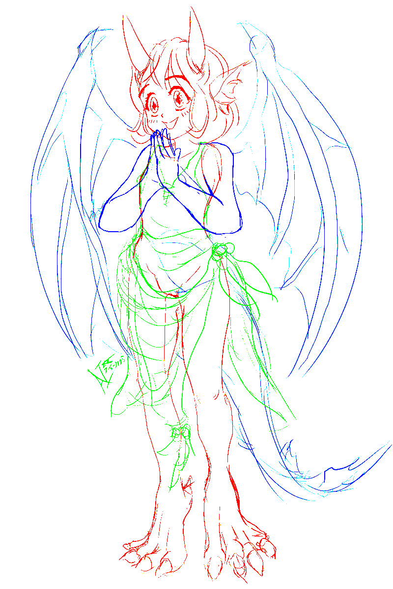 NumakieS's tweet image. I took an old sketch I drew back in 199x. Then on a black canvas, I redrew it, cleaned the linework, then inverted the colors. Crazy how a few decades makes a difference. 

Also... dragon girl! &amp;lt;3