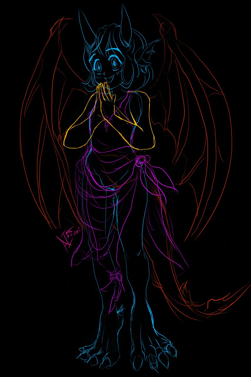 NumakieS's tweet image. I took an old sketch I drew back in 199x. Then on a black canvas, I redrew it, cleaned the linework, then inverted the colors. Crazy how a few decades makes a difference. 

Also... dragon girl! &amp;lt;3