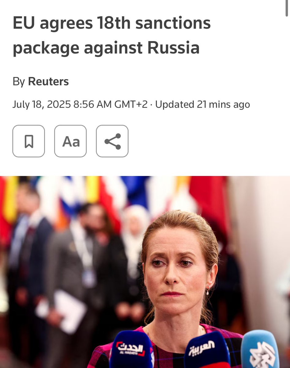 🇪🇺 Eindelijk een akkoord over het 18de sanctiepakket. De EU neemt met dit strenge pakket het voortouw om de economische druk op Rusland hoog te houden. 

👉🏻 Nu moeten de Verenigde Staten volgen om de impact ervan nog groter te maken en zo Poetin echt te dwingen om te