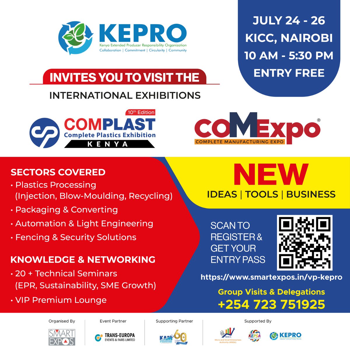KEPRO Kenya (@kepro_ke) on Twitter photo ๐๐๐โ๐๐ ๐ฐ๐๐๐๐๐๐
!
KEPRO, in collaboration with Smart Expos & Fairs (India) Pvt. Ltd, is delighted to invite you to the 10th Edition of the Complete Plastics Exhibition Kenya (COMPLAST) and the inaugural Complete Manufacturing Expo (COMEXPO). taking place from 24th to ๐๐๐โ๐๐ ๐ฐ๐๐๐๐๐๐
!
KEPRO, in collaboration with Smart Expos & Fairs (India) Pvt. Ltd, is delighted to invite you to the 10th Edition of the Complete Plastics Exhibition Kenya (COMPLAST) and the inaugural Complete Manufacturing Expo (COMEXPO). taking place from 24th to