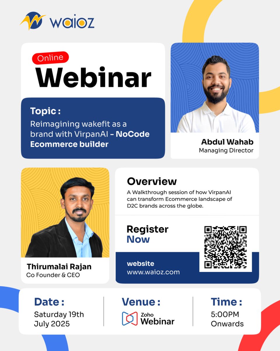 WAIOZ_offl's tweet photo. Join us on our webinar where we explain what VirpanAI No Code Ecommerce Bulider is, how it helps you create an all new sales channel. Register now and see how 𝗩𝗶𝗿𝗽𝗮𝗻𝗔𝗜 can power your next eCommerce idea. Click To Register our Webinar: https://t.co/pMOA8G7OkF
#eCommerce https://t.co/4dNzp6CerU