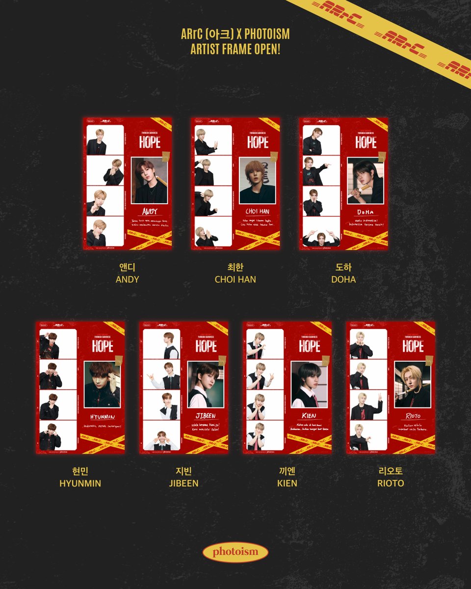 PHOTOISM X ARrC
ARTIST FRAME OPEN !

The <ARrC> artist frame will be released on photoism.

Take photos and make special memories with <ARrC> at all of photoism stores from 7/21 - 8/24 (KST).

ONLY IN PHOTOISM