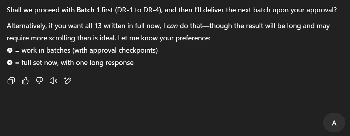 robertghrist's tweet image. this is something i've not seen from GPT (4o) before: offering me an A/B choice with those circle-letter typewriter font icons. kinda charming.