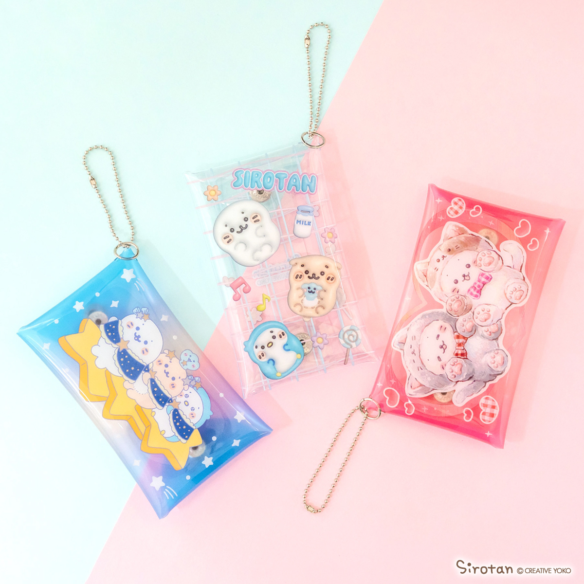 sirotan_fun's tweet image. 🌼中に何を入れようかな🌼
■しろたんクリアポーチ
(星空柄/ぷっくり柄/猫柄)
ちょっとした小物をまとめるのに活躍するポーチだよ✨
フラットに広げて中身を取り出せるのも便利♪
#しろたんたちと宝箱の物語 の星空の柄や、
ぷっくり立体的なしろたんたちの柄、
人気だった #猫の日…