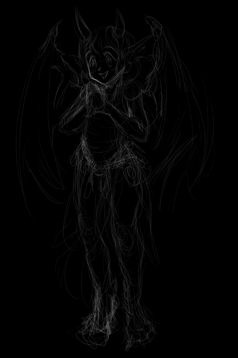 NumakieS's tweet image. I took an old sketch I drew back in 199x. Then on a black canvas, I redrew it, cleaned the linework, then inverted the colors. Crazy how a few decades makes a difference. 

Also... dragon girl! &amp;lt;3