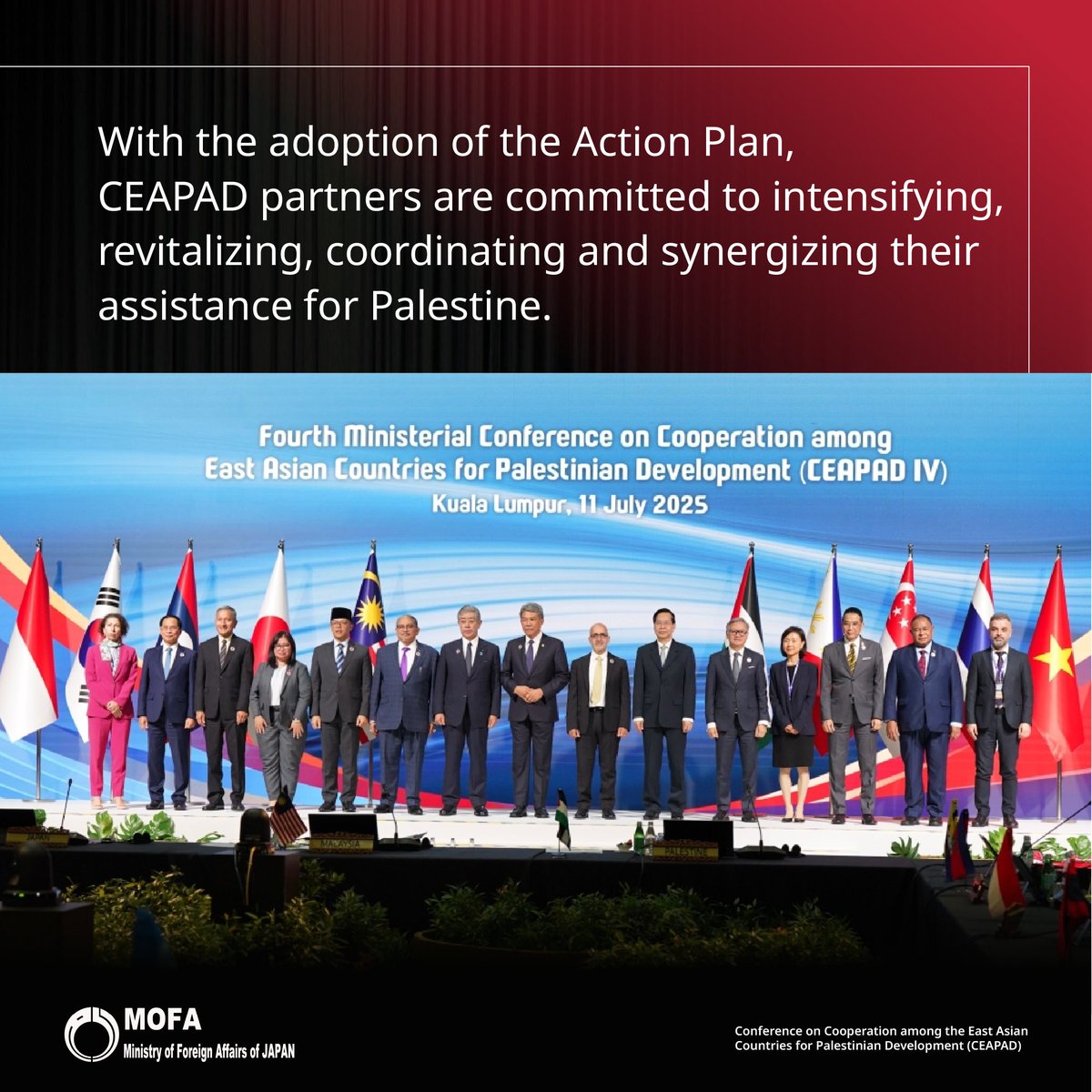 PressSec_MofaJP's tweet photo. With the adoption of the Kuala Lumpur Action Plan, Japan reaffirms its commitment to supporting capacity building for Palestine's state-building efforts - in close collaboration with its East Asian partners within the #CEAPAD.
https://t.co/YUIeJMNAdu