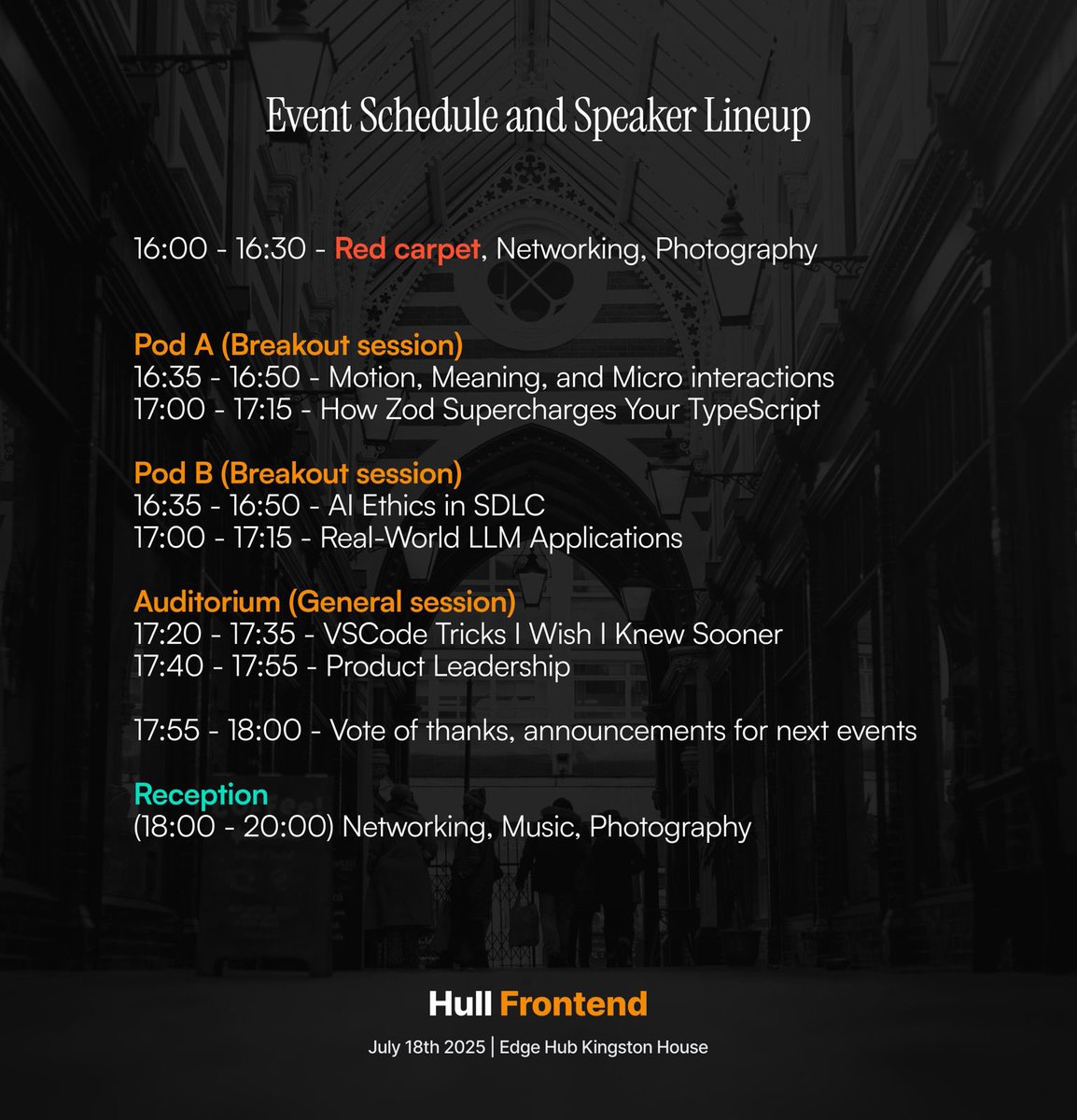 hullfrontend's tweet image. Event schedule for today 📆
16:00 BST - Red carpet begins