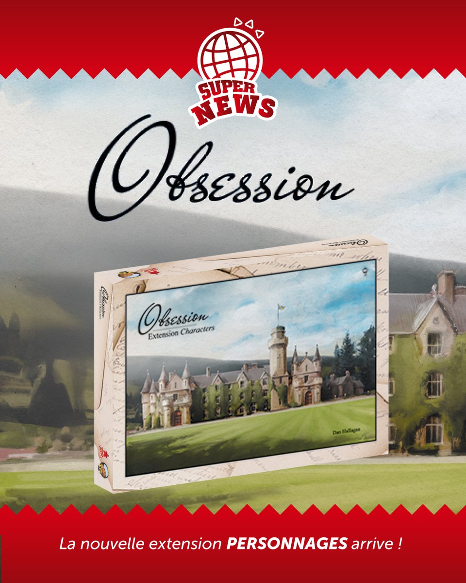 "Personnages", nouvelle extension pour Obsession 
🏰 Disponible en août 

Retrouvez 3 nouveaux types de personnages, la nouvelle famille des SNEYD, des bonus : nouveaux objectifs, nouveaux adversaires solo, 50 nouveaux invités, etc ! 

Vous pouvez même jouer en mode coopératif.