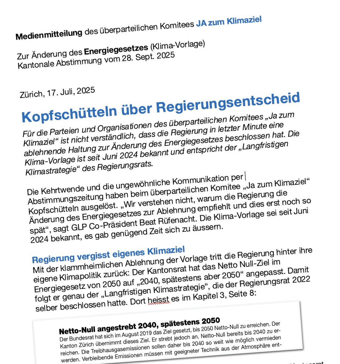 _ThomasForrer's tweet image. Die Zürcher Regierung eiert herum: In ihrer eigenen Klimastrategie setzt sie sich "2040, spätestens 2050" zum Ziel. Folgt der Kantonsrat ihrem Beispiel, empfiehlt sie dem Volk die Ablehnung.
❌Wir sagen Nein zu dieser #NoFuture-Regierung und:
✅JA zum #Klimaziel2040/50! 🌍🔥