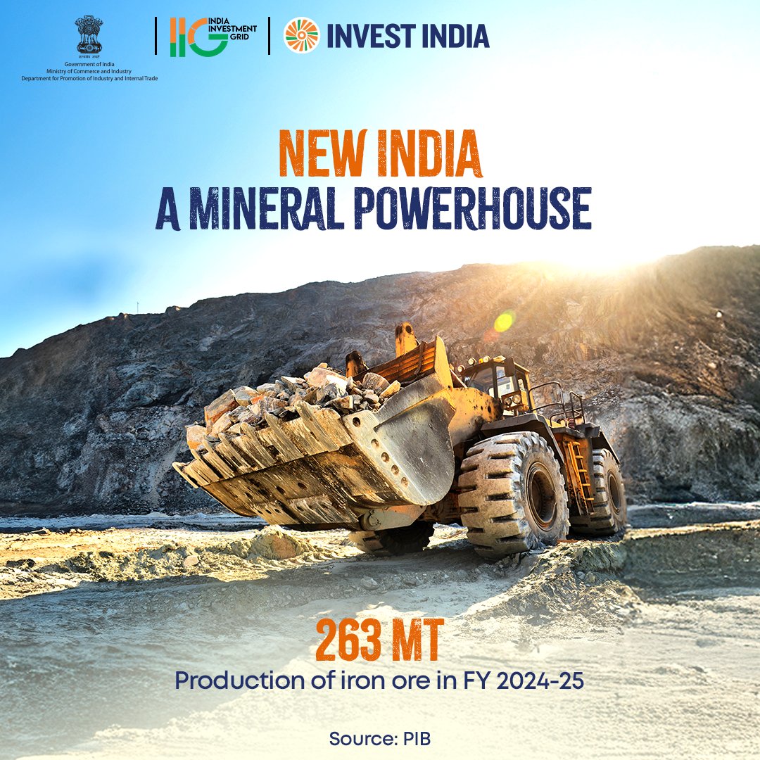 IIG_GoI's tweet image. #GrowWithIndia
With 179 active #ironore mines, #NewIndia is unlocking its true potential, powering industries, creating jobs, driving infrastructure, and fueling economic growth.
Explore opportunities in the sector on #IIG at bit.ly/IIGMetalMinning
#InvestInIndia #Minerals