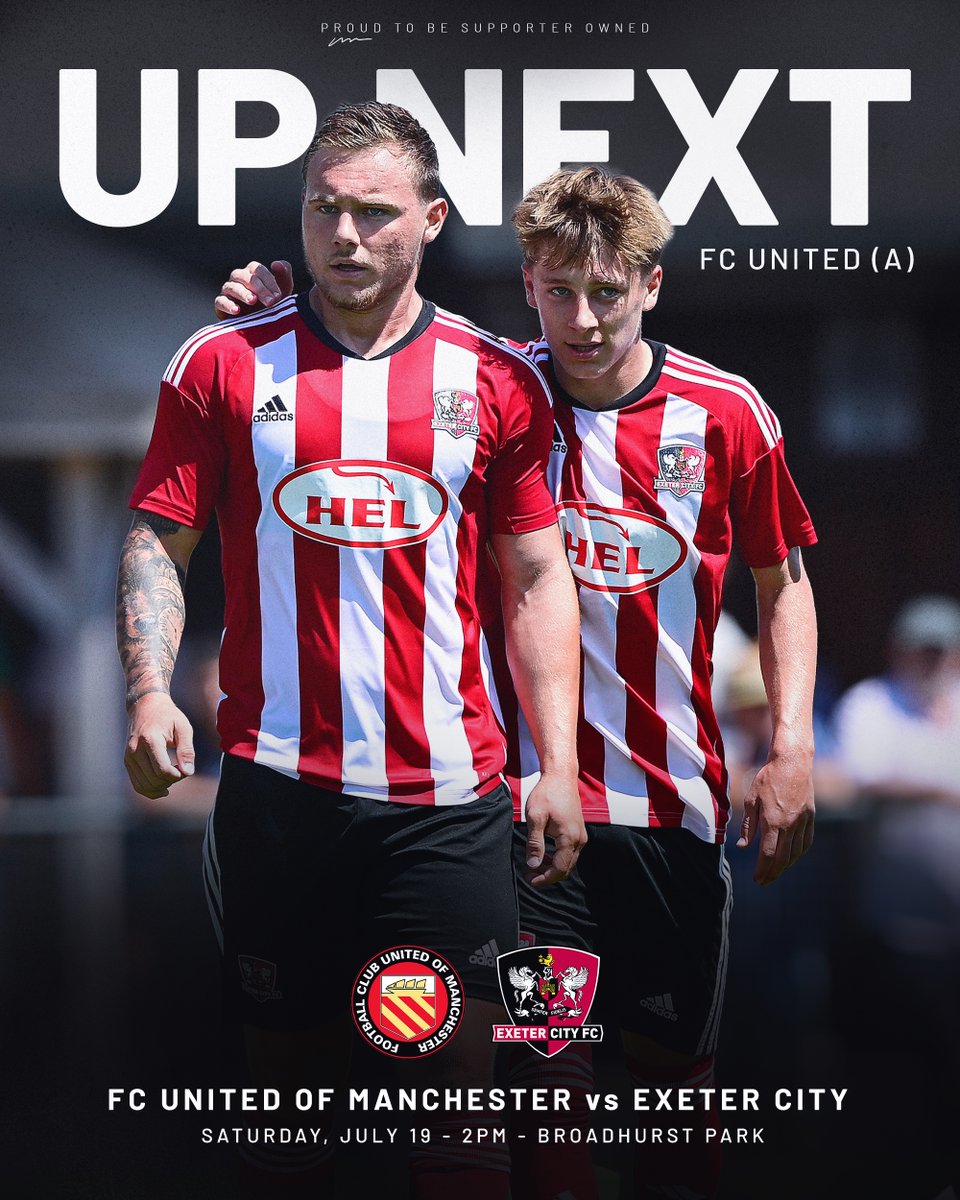 Exeter City FC (@officialecfc) on Twitter photo 🗓️ TOMORROW! 🗓️
We are heading to Manchester to take on <a href="/FCUnitedMcr/">FC United of Manchester 🟥⬜⬛</a> at Broadhurst Park in a 2pm kick-off!
Making the trip? Why not grab your tickets in advance ➡️ exetercityfc.co.uk/FCUnitedFriend…
#ECFC #SemperFidelis 🗓️ TOMORROW! 🗓️
We are heading to Manchester to take on <a href="/FCUnitedMcr/">FC United of Manchester 🟥⬜⬛</a> at Broadhurst Park in a 2pm kick-off!
Making the trip? Why not grab your tickets in advance ➡️ exetercityfc.co.uk/FCUnitedFriend…
#ECFC #SemperFidelis