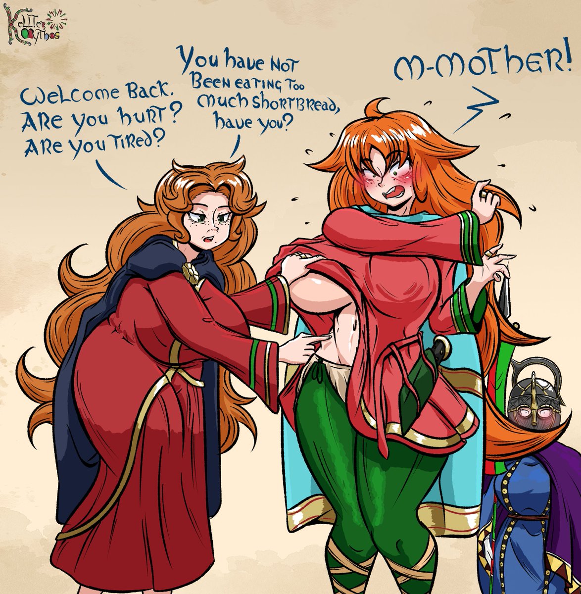 KellterMythos's tweet image. Ashley's welcome back by her fussy mother after a long faring away, in front of the Hearthguard no less🫠❤️💚💙