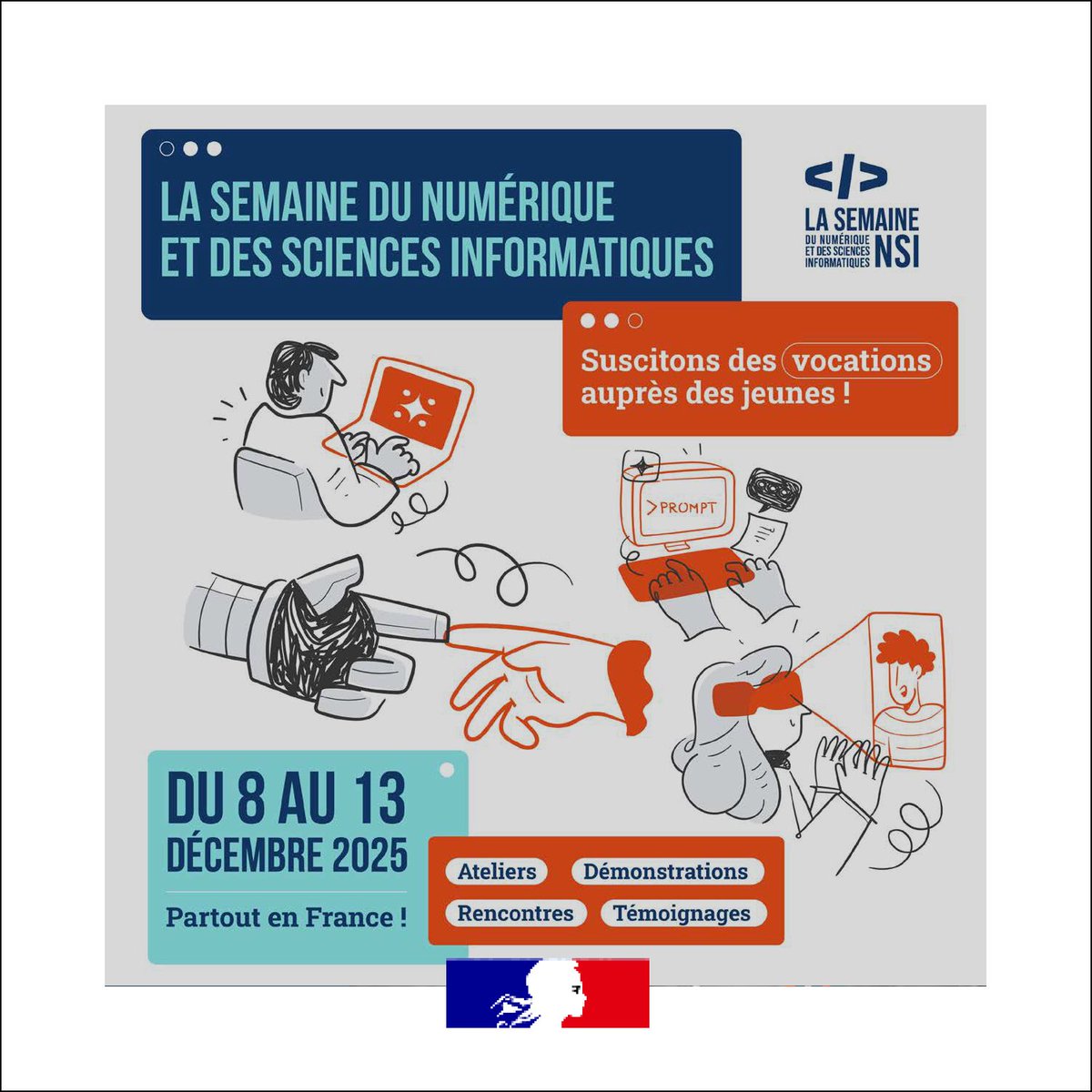 DGEntreprises's tweet image. #SemaineNSI | 📢 La Semaine du numérique et des sciences informatiques revient cette année pour sa troisième édition, du 8 au 13 décembre 2025 !
💡 La Semaine du numérique et des sciences informatiques, qu’est-ce que c’est ? Pilotée par @talentsdunum, la Semaine du numérique et…
