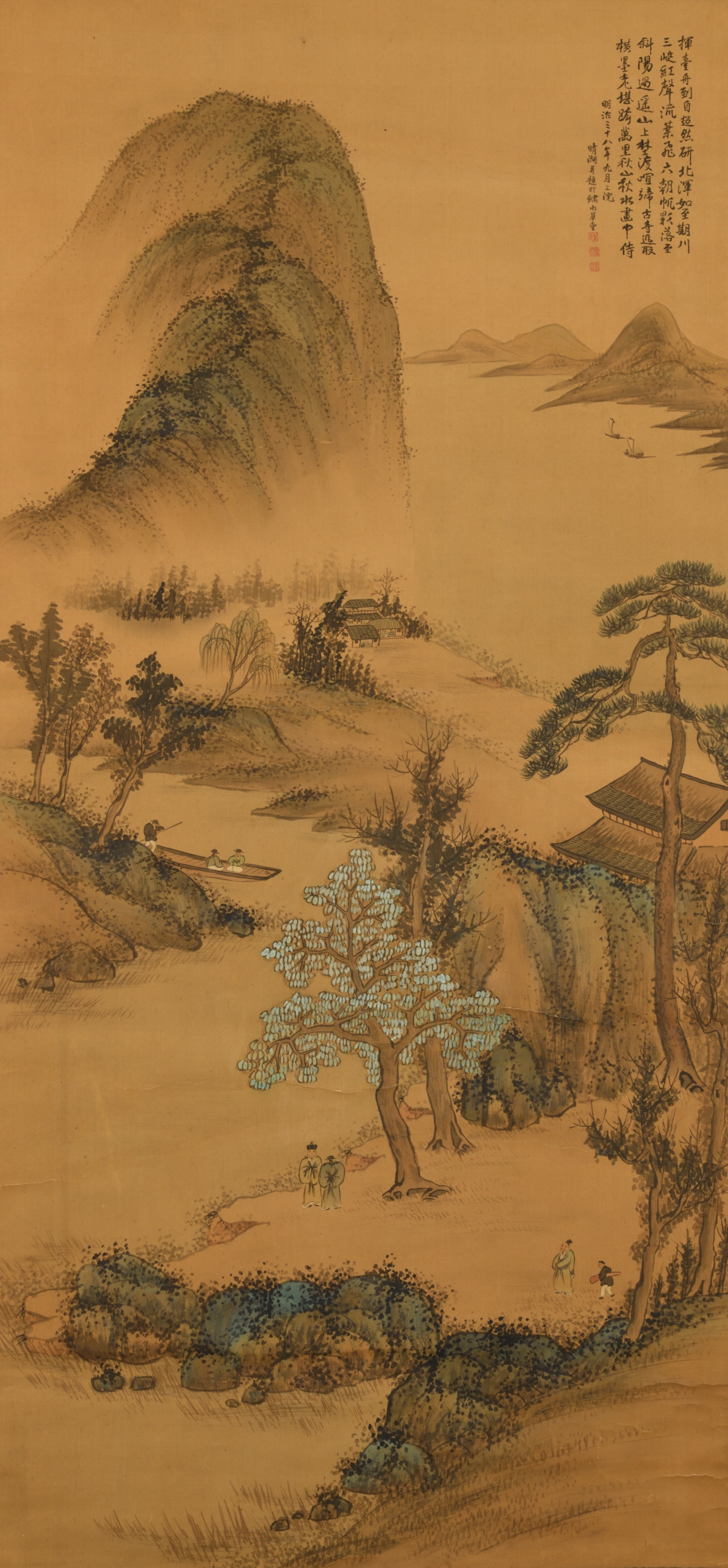 真作/河野秋邨/渓山閑居画賛/山水/幽居図/山水人物図/名家伝来/AE-249 真作】木村著山人/山村幽居図/渓山流水図/山水図/掛軸☆宝船☆AB