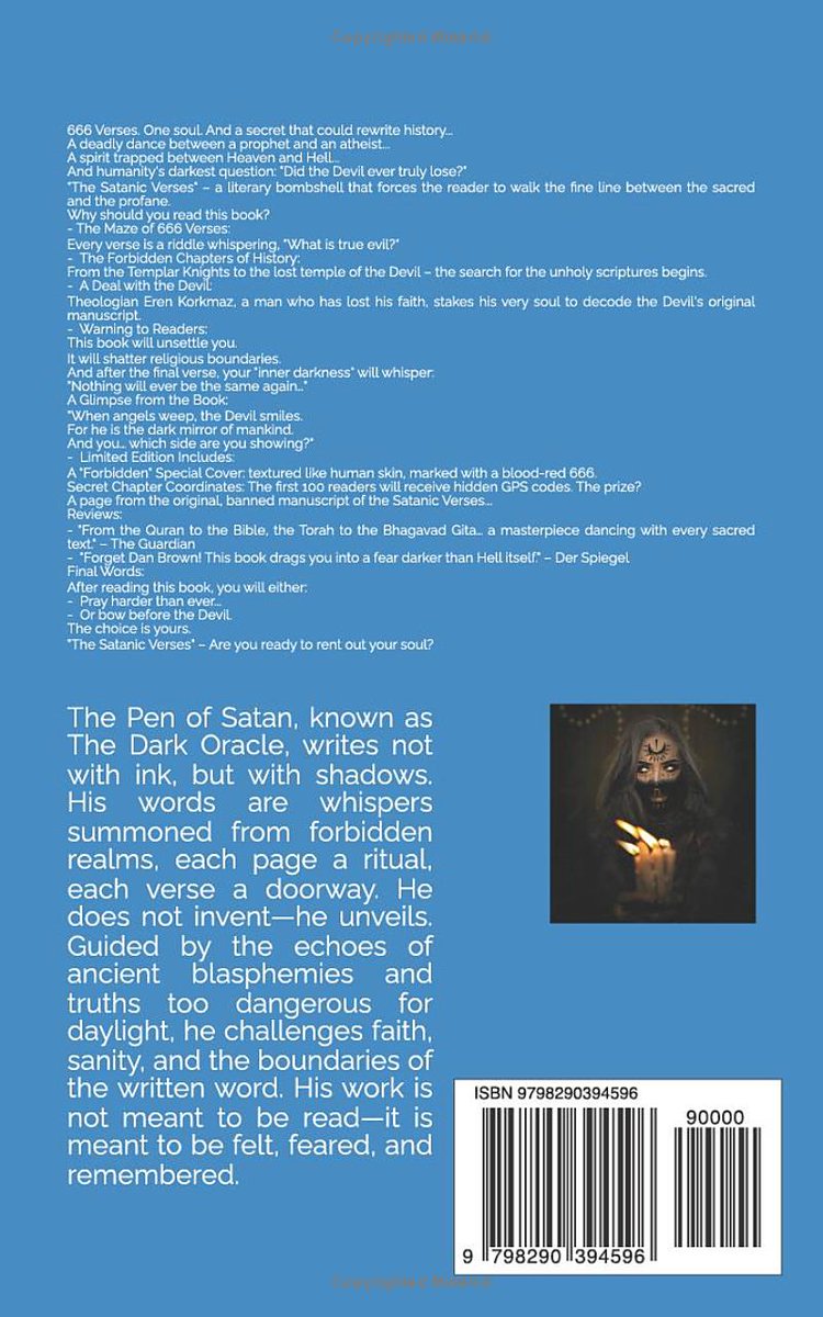 666 verses. One forbidden book. One soul to pay the price.
What if the Devil never lost?
Enter Verses of Satan — not written, but summoned.
Dare to read what was never meant to be read...
👇
🔗amazon.com/dp/B0FG37TSKS

#Osimhen
#viop
Yağız
Çağla Şıkel
#yks2025
#yks25
#operasyon