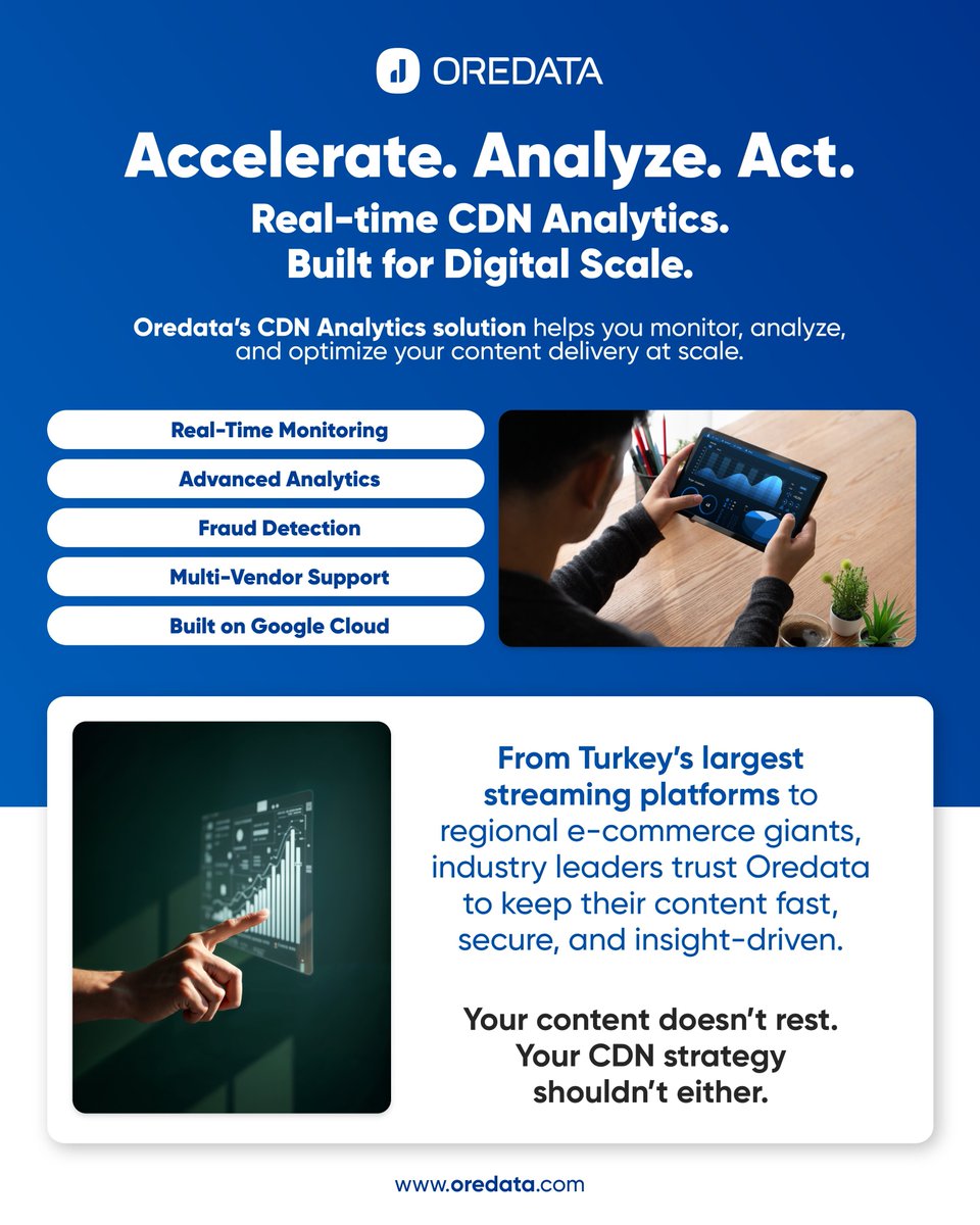 OREDATA's tweet image. 📡 Media, e-commerce, streaming, gaming — no matter the industry, content performance matters.

#Oredata #CDNAnalytics #RealTimeMonitoring #DigitalPerformance #GoogleCloudPartner #EcommerceSolutions #StreamingTech #ContentStrategy