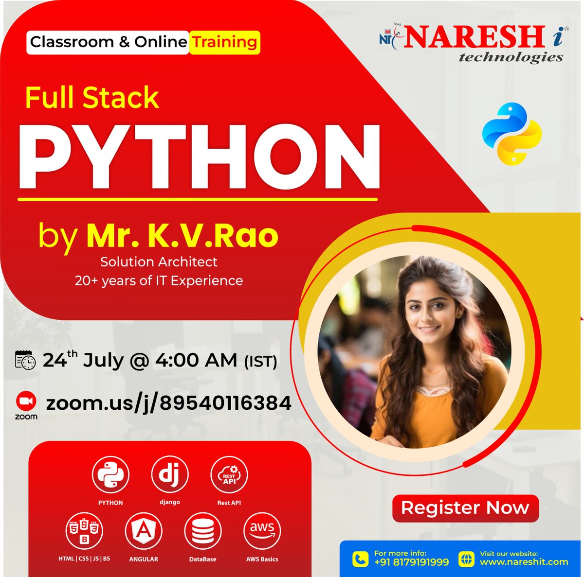 rameshkuma25104's tweet image. 🌟 Learn from a true tech wizard!
20+ years of IT experience wrapped into one FREE demo
🔗Enroll Link: tr.ee/lxH8ZF
👨🏫 Python & Full Stack Python with Mr. K. V. Rao
📅 24th July | 🕓 4 PM IST
#CodeSmarter #PythonPro #FreeWorkshop #TechFuture #careergrowth #freshers