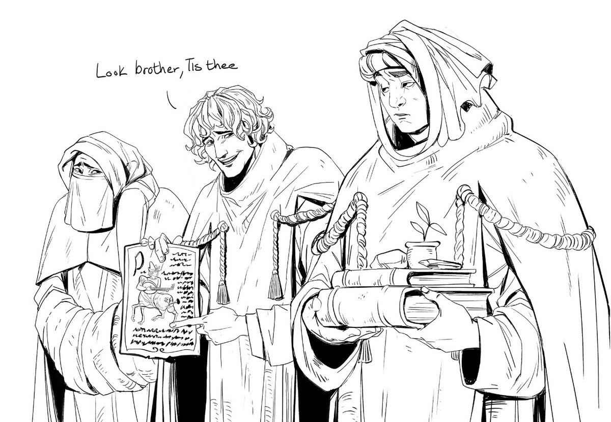 JessiOchse's tweet image. Many strange creatures are born in the long hours at the scriptorium, and most of them, inspired by bros.

Just a little fun experimenting with the other wizards from Wessen&apos;s world. Heavily inspired by the  monastic and mendicant orders of the European middle ages.