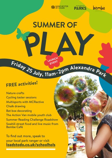 MCC Whalley Range (@mccwhalleyrange) on Twitter photo Alexandra Park We Love Parks week- Summer of Play 
Friday 25th July 11am - 2pm.
A day filled with plenty of Free activities.
Come along - invite your neighbours and friends. Alexandra Park We Love Parks week- Summer of Play 
Friday 25th July 11am - 2pm.
A day filled with plenty of Free activities.
Come along - invite your neighbours and friends.