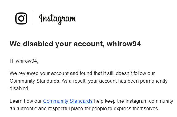 whirow94's tweet image. my instagram account was deleted lmao i don't even know what I did
