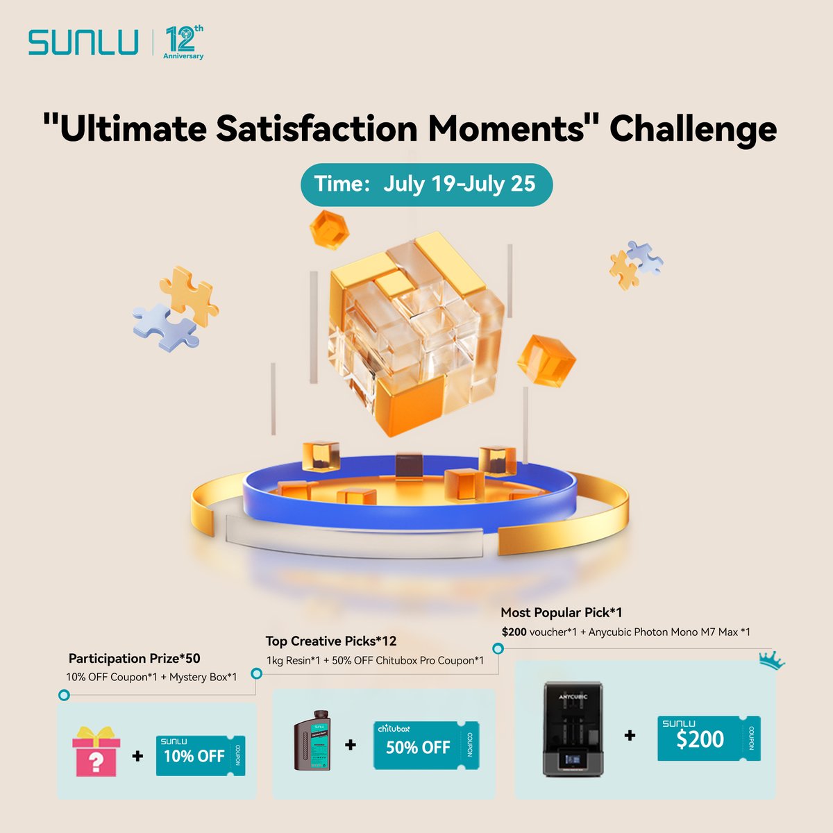 sunluofficial's tweet image. 🎉SUNLU 12th Anniversary "Ultimate Satisfaction Moments" Challenge🎉
12 years of companionship and witnessing millions of creations come to life!🌟 In the amazing world of 3D printing, there's always that heart-racing moment❤🔥: is it the final thrill of removing supports? The…