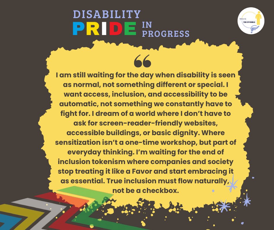 Believe In The Invisible (@believeinvisibl) on Twitter photo "Disability isnтАЩt something I need to overcome.тАЭ
Divya's story is a quiet revolution in pride and presence.
Catch her voice in our #DisabilityPride in Progress series.
Share yours here- forms.gle/oRgjGsWxyGmi62тАж
#DisabilityPrideMonth
<a href="/PrakashWKamatPK/">Prakash W. Kamat</a> "Disability isnтАЩt something I need to overcome.тАЭ
Divya's story is a quiet revolution in pride and presence.
Catch her voice in our #DisabilityPride in Progress series.
Share yours here- forms.gle/oRgjGsWxyGmi62тАж
#DisabilityPrideMonth
<a href="/PrakashWKamatPK/">Prakash W. Kamat</a>