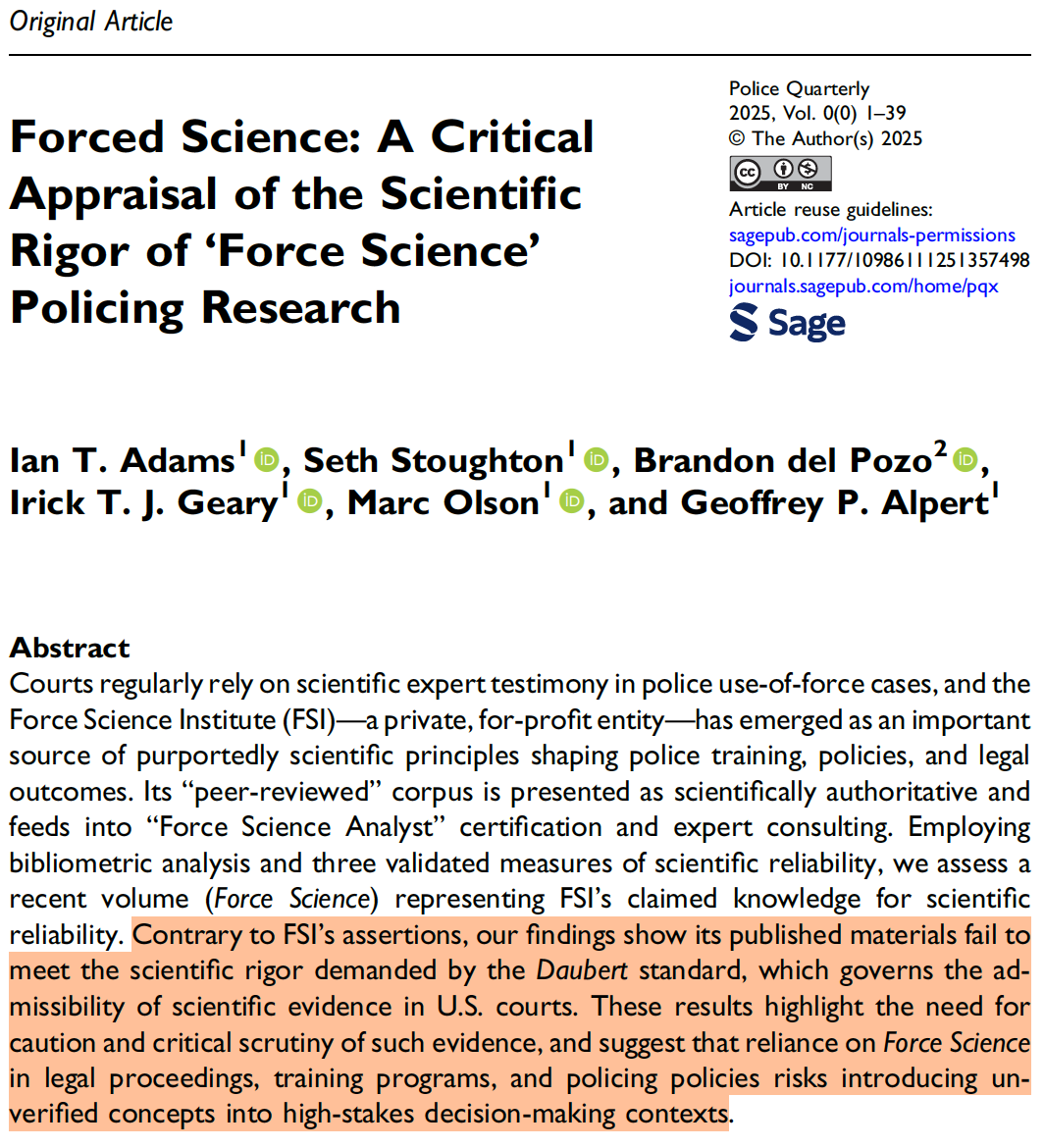John Shjarback (@shjarback_ccj) on Twitter photo 🚨Why hasn't this PQ article by <a href="/ian_t_adams/">Ian T. Adams</a> <a href="/BrandondelPozo/">Brandon del Pozo</a> et al. on the some of flaws in <a href="/forcescience/">Force Science</a> "research", which is highly influential in the courts/litigation mind you, gotten more attention in the last 10 days???🚨 🚨Why hasn't this PQ article by <a href="/ian_t_adams/">Ian T. Adams</a> <a href="/BrandondelPozo/">Brandon del Pozo</a> et al. on the some of flaws in <a href="/forcescience/">Force Science</a> "research", which is highly influential in the courts/litigation mind you, gotten more attention in the last 10 days???🚨