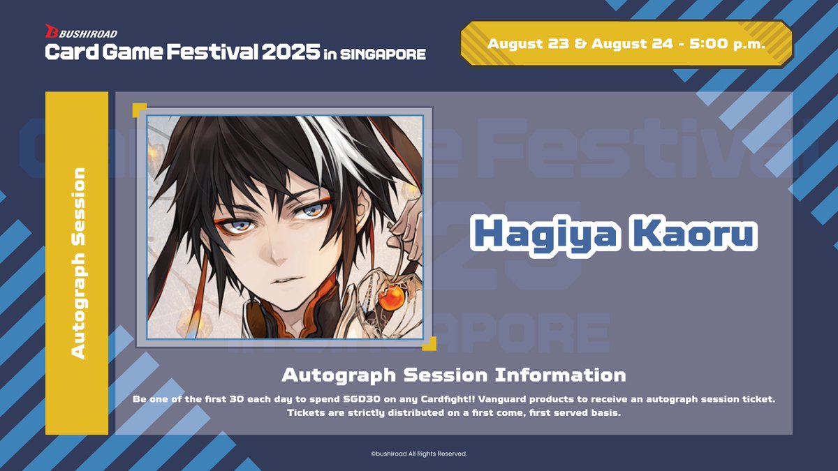 🎡 Bushiroad Card Game Festival in Singapore 2025 🎡

Look forward to a weekend of fun this August! It's time to Stand Up, Vanguard! ✧｡٩(ˊᗜˋ )و✧*｡

#Bushiroad #BushiroadEXPO2025