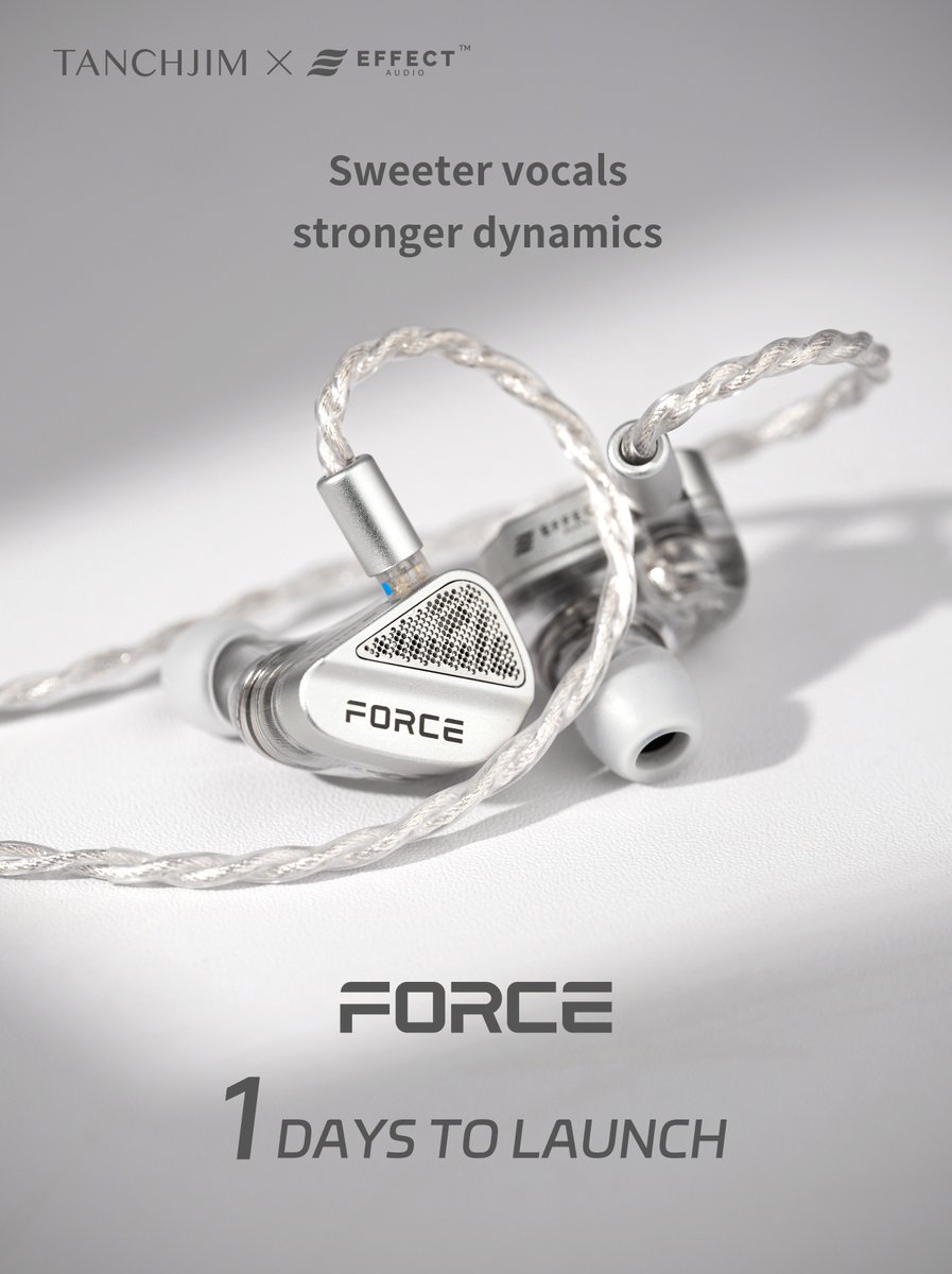 TANCHJIM_CN's tweet image. Just 1 day left.
Sweeter vocals, stronger dynamics.
Are you ready for FORCE?
#TANCHJIM #FORCE #HiFiAudio #Earphones